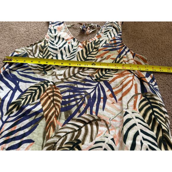 Tahari 100% Linen Tropical Mini Dress Vacation Tunic Palm Frond Print Travel - Picture 4 of 5